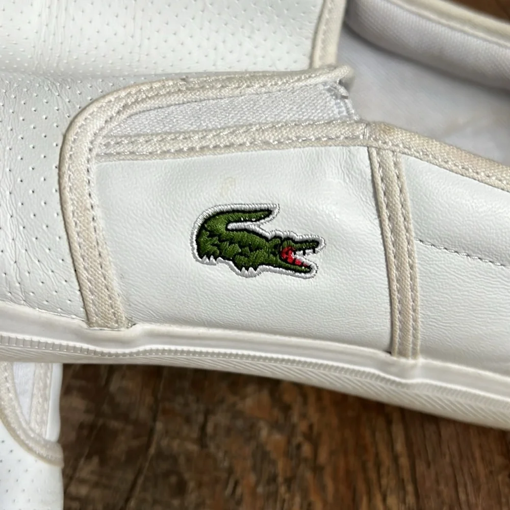 Mens white LACOSTE SLIP ON SHOE